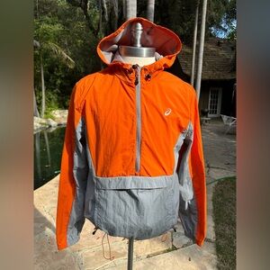 Asics Orange and Light Gray Half-Zip Hooded Windbreaker size M